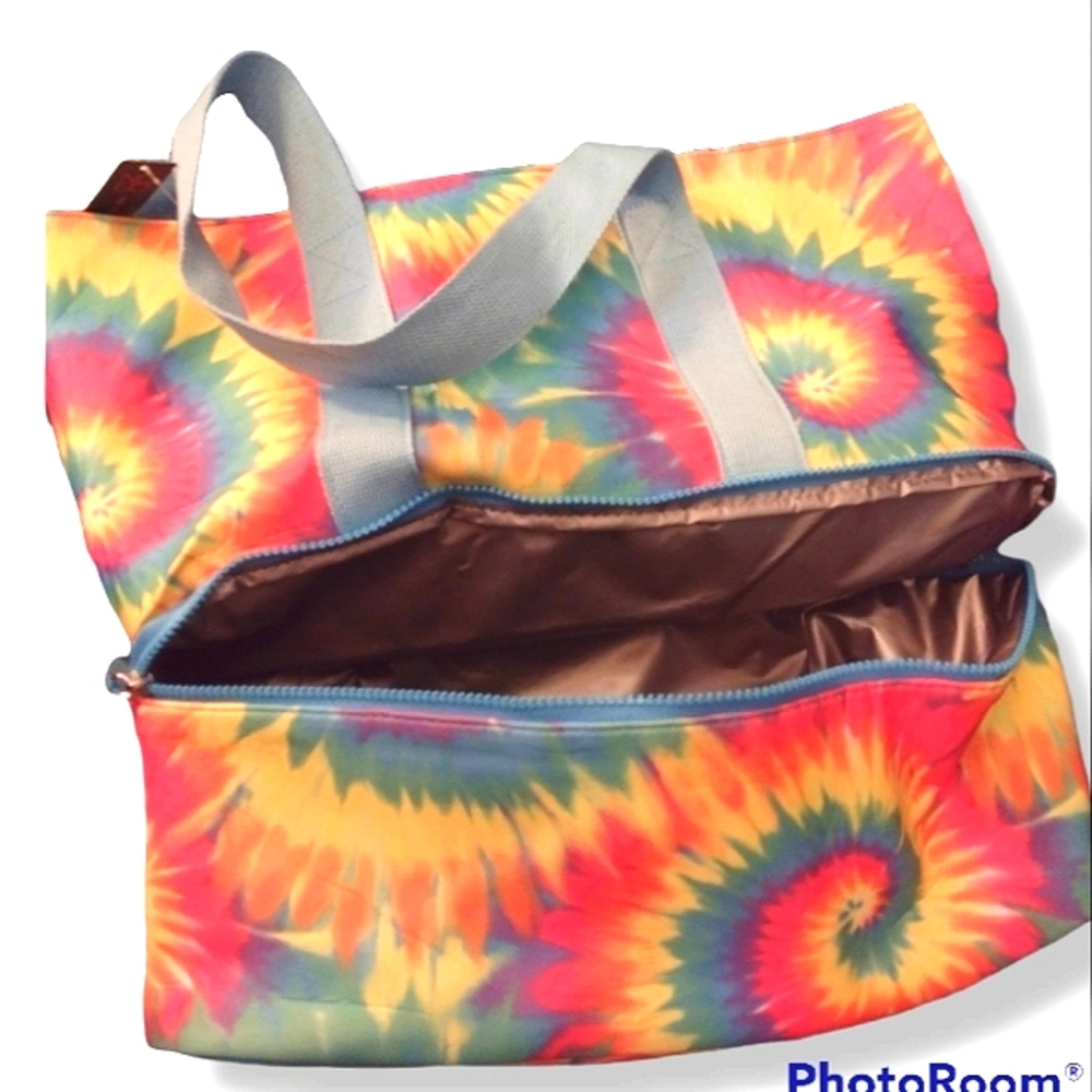 NWT No Boundaries Baby Blue & Tie Dye Oversized Insulated Zippered Beach Bag - Picture 4 of 10
